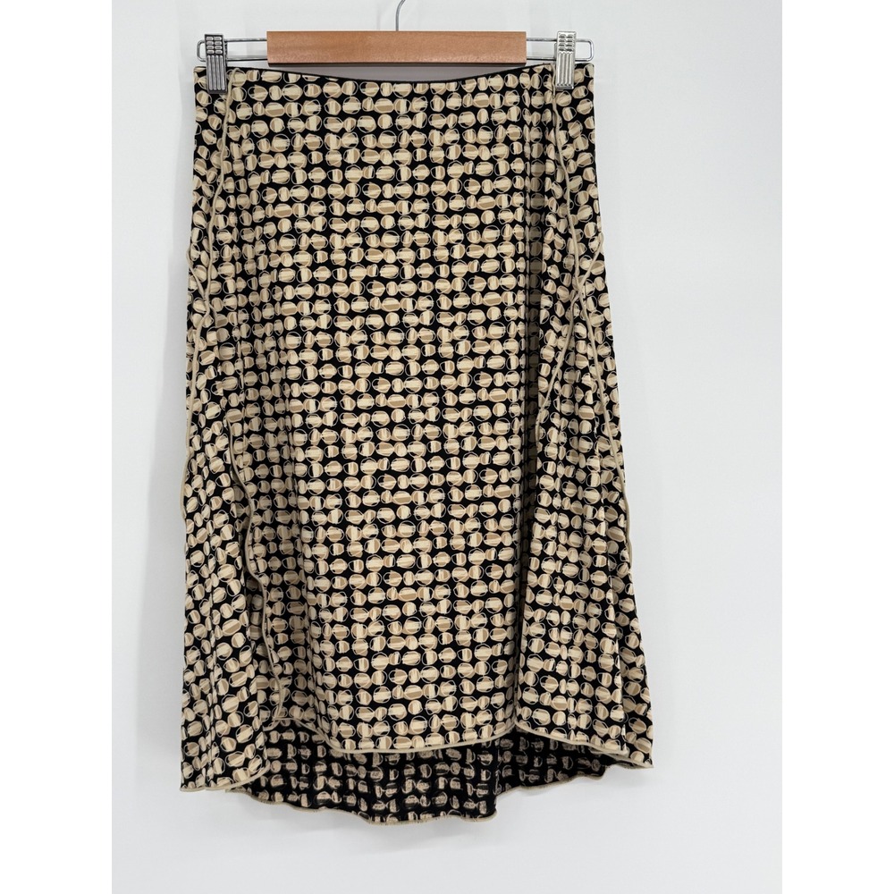 Studio M Womens Black Tan Geometric‎ Circle Print Midi Skirt Sz S USA